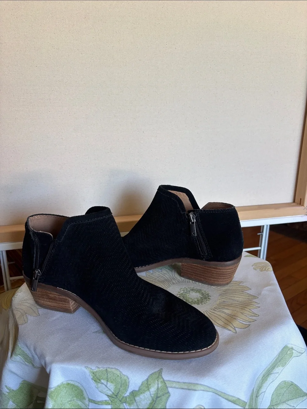 Lucky Brand Black Suede Ankle Booties with Stacked Heel